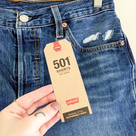 New Levi's 501 Mid Thigh High Rise Denim Shorts - Picture 9 of 10